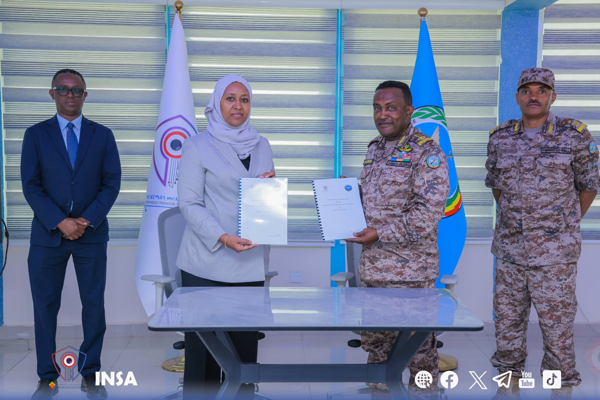 Information Network Security Administration (INSA) and the Ethiopian Air Force have signed a Memorandum of Understanding (MoU) that enables them to work together.